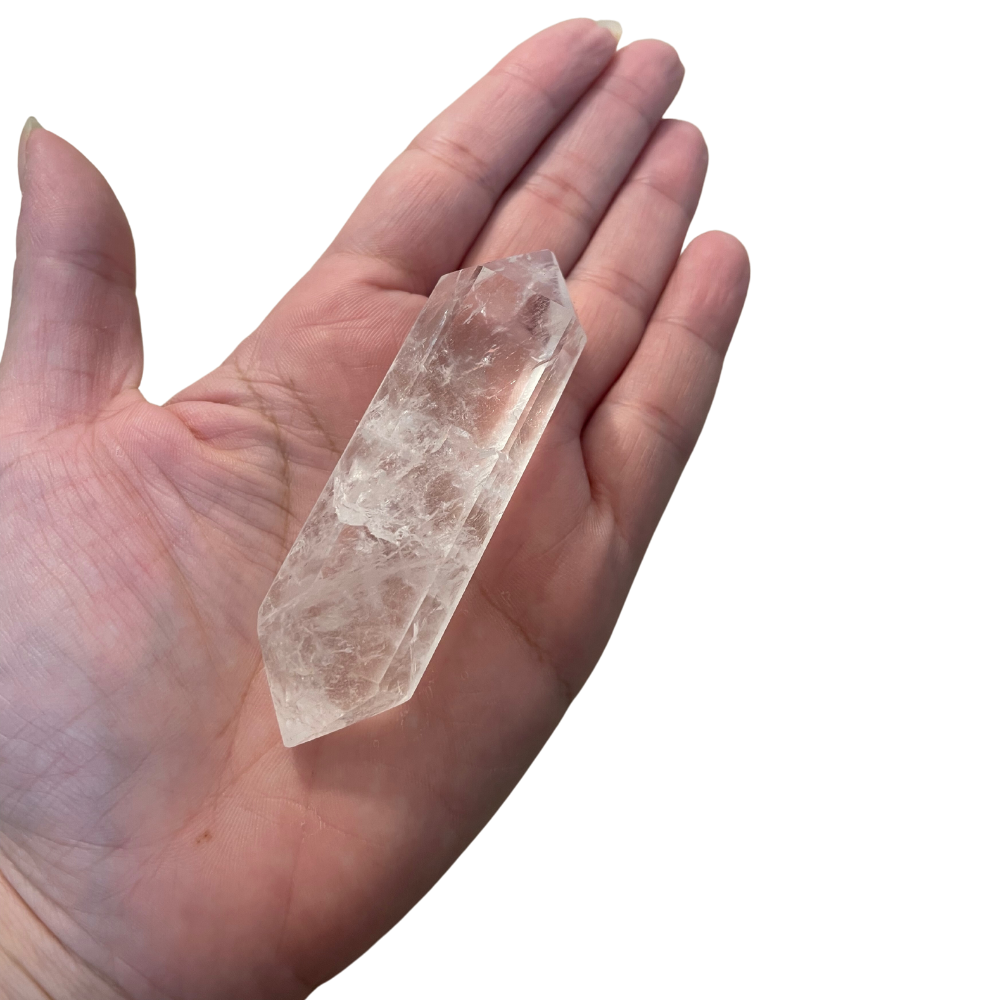 Vara Doble Punta Cuarzo Cristal pulida 8cm